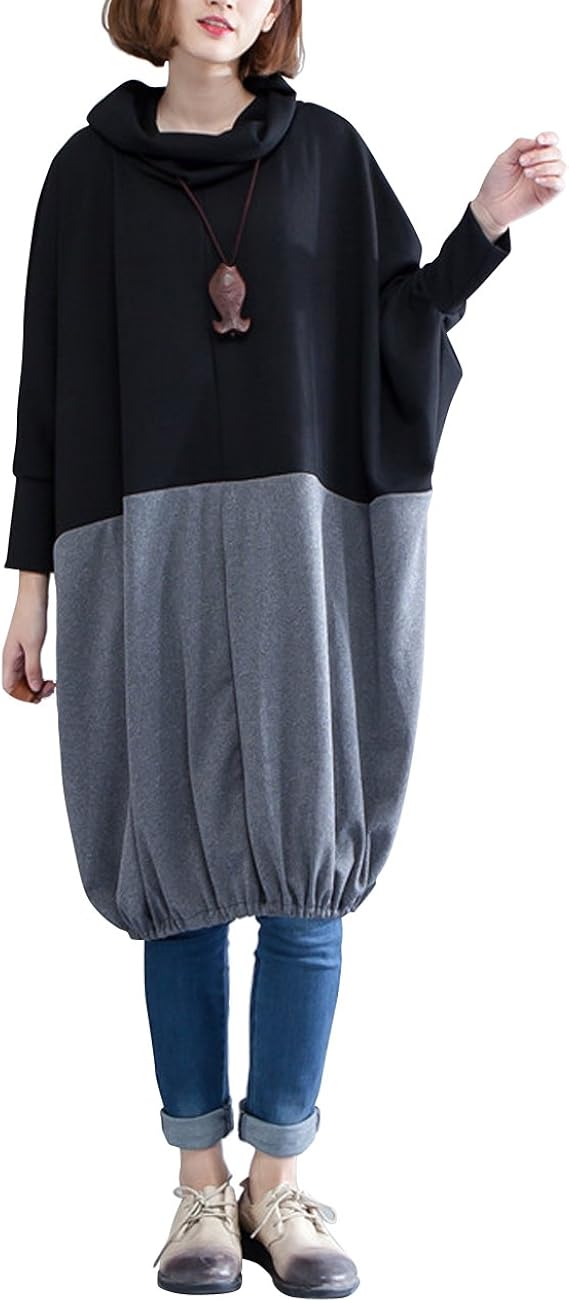 Amazon Co Jp 大きいサイズ レディース バルーンワンピース 配色ワンピ Ll 3l 4l 5l 6l 7l 8l ブラック グレー 17冬 新入荷 ブラック 大きいフリーサイズ 服 ファッション小物