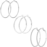 925 Sterling Silver Earrings Large Rhinestone Hoop Earrings Big Cubic Zirconia Hoop Earrings Thin Rhinestones Round Hoop Earrings for Women 20/30/40/50/60/70mm Sparkly Hoops With Crystals for Womens