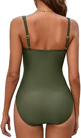 WIN.MAX Army Green One Piece Swimsuit Tummy Control Ruched Padded UK14 view 4