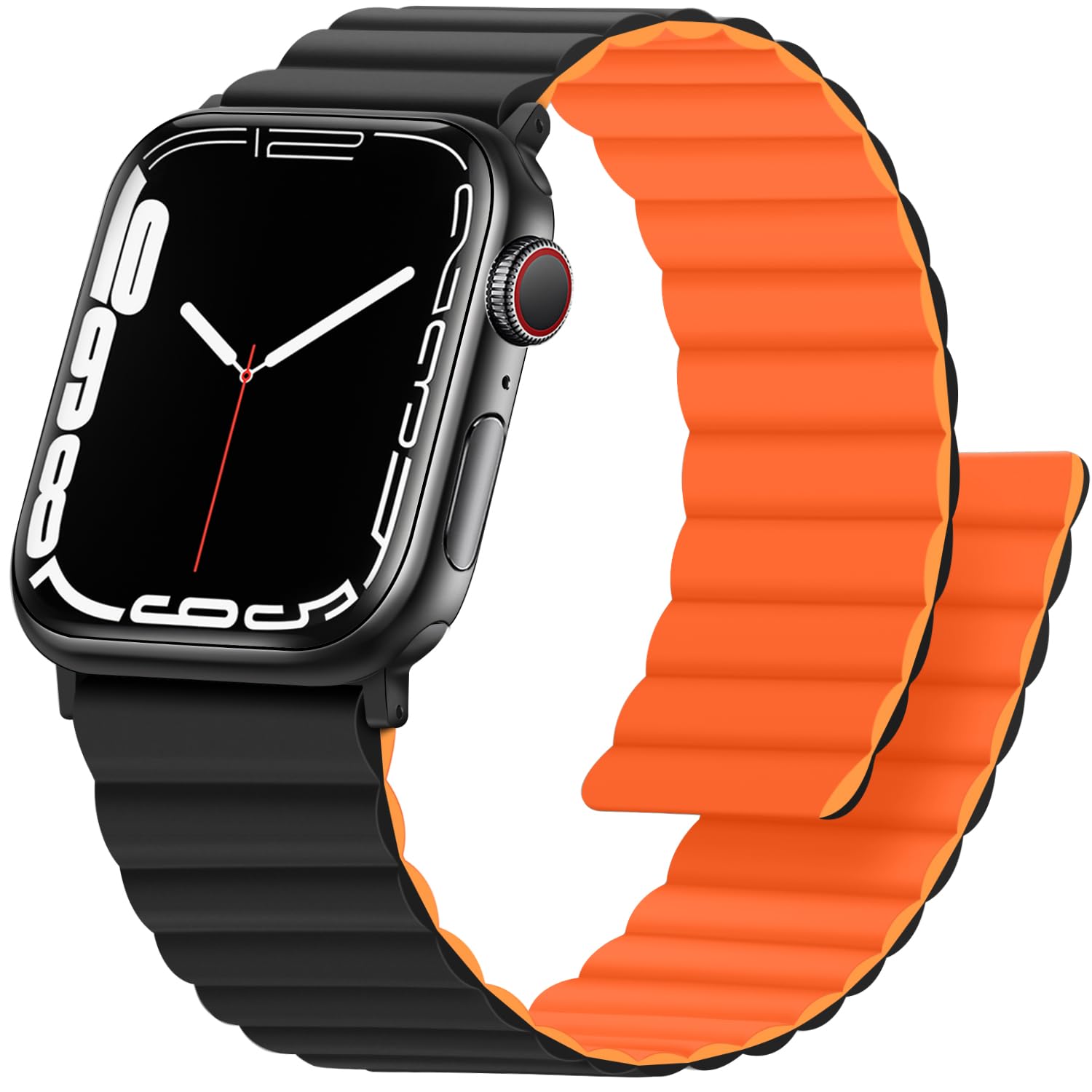 Anlinser Magnetic Straps Compatible with Apple Watch Strap 49mm 46mm 45mm 44mm 42mm 41mm 40mm, Double Side Reversible Band for iWatch Ultra 3/2/1 Series 11/10/9/8/7/6/SE (42/41/40/38, Black/Orange)