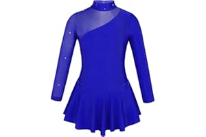 Moggemol Kids Girls Figure Ice Skating Leotard Dress Mesh Splice Roller Skating Dance Performance Costume