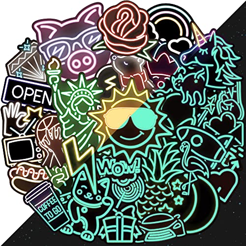 Cool Glow in The Dark Stickers Waterproof Vinyl Neon Sticker for Water Bottles Laptop Phone Case Skateborad Guitar Home Decor Christmas Neon Party Favors Supplies 30 Pcs