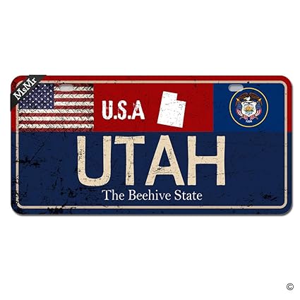 Msmr Personalized Custom State License Plate Utah License Plate Cover Usa Flag Auto Car Tag 2 Holes 118x61