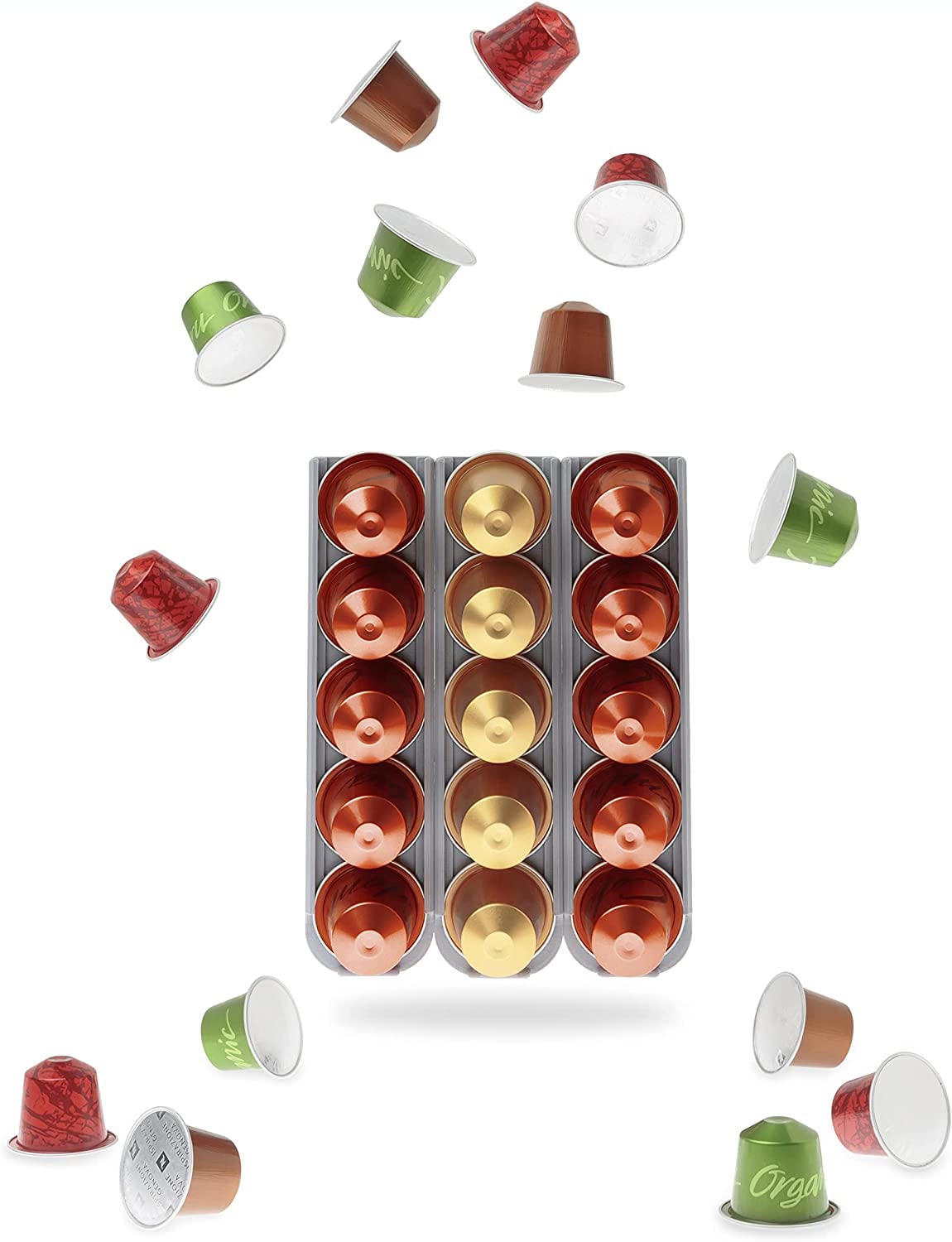 R&R SHOP - Capsule Holder for Nespresso, Can be glued on Any Wall, Refrigerator and Compatible with Nespresso Coffee Machines with 3M Stickers, 5 Capsules Each - Set of 3