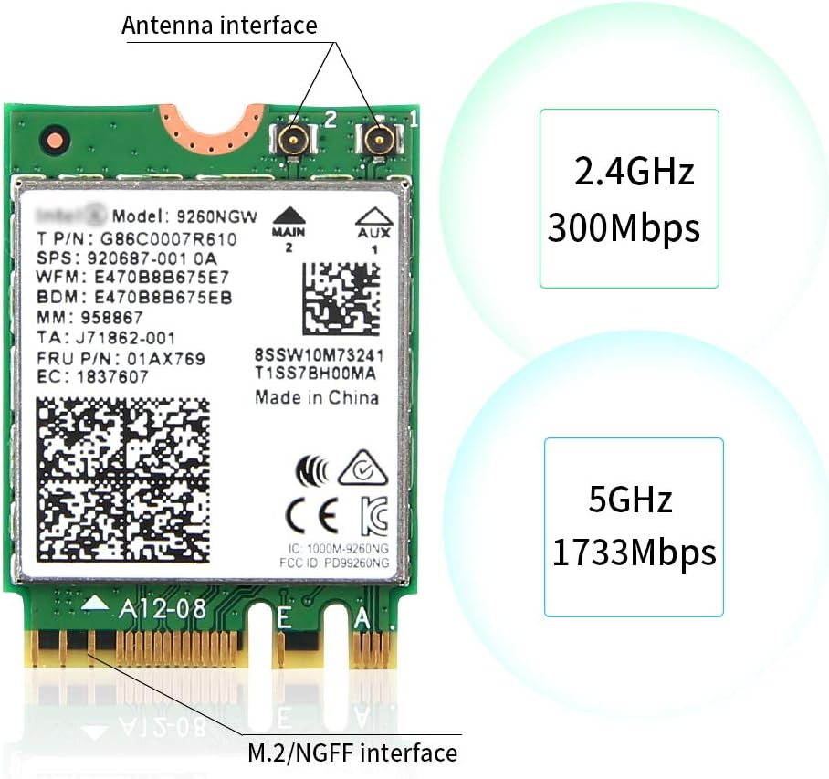 YOUBO Wireless-AC 9260 - Network Adapter Upgrade Laptop's Wi-Fi Adapter to 1.73Gbps and Bluetooth 5 with Wireless-AC 9260NGW Support Miracast