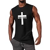 iudam Men's Cotton Graphic Tank Tops Jesus Cross Believe Printed Faith Christian Shirts