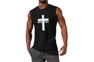 iudam Men's Cotton Graphic Tank Tops Jesus Cross Believe Printed Faith Christian Shirts