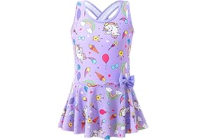MZSYLK Girls Unicorn Swimming Costume Cute One Piece Swimwear Children Bathing Suit Thick Strap