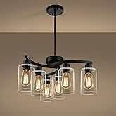 CNRATYE 6-Light Modern Farmhouse Black Chandelier, Contemporary Dining Room Light Fixture, Adjustable Height Hanging Industri