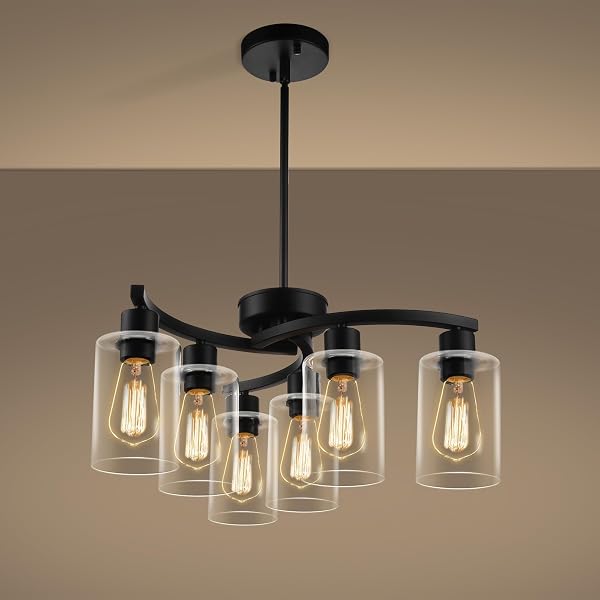 CNRATYE 6-LIGHT MODERN FARMHOUSE BLACK CHANDELIER, CONTEMPORARY DINING...