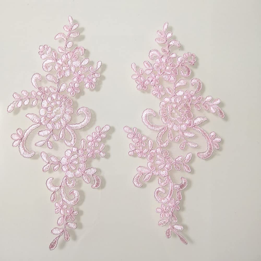 4 X Corded Embroidery Floral Lace Applique Wedding Motif Sew On Size: 25 cm x 12 cm :#39A (Pink) — image 1