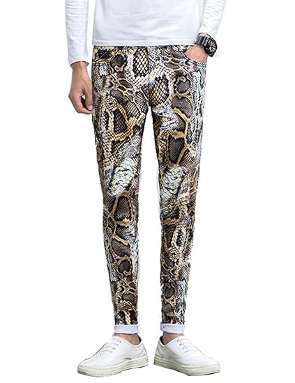 Amazon Idopy メンズ パンツ ズボン ヘビ柄 スキニーパンツ