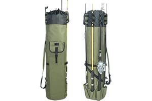 DONQL Fishing Rod Bags Outdoor Fishing Pole Holders Multifunction Camping Portable Canvas Backpack Case Fish Rod Storage Bag Fishing Rod Case Holding 5 Poles & Fishing Tackles (Dark Green)