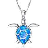 DOLPHERS 925 Sterling Silver Sea Turtle Necklace Lab Grown Diamond Opal Turtle Pendant Gift for Women