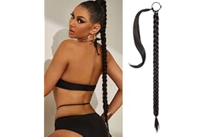 SEIKEA Long DIY Braided Ponytail Extension with Hair Tie Straight Wrap Around Hair Extensions Ponytail Natural Soft Synthetic Hair Piece Daily Wear Black Brown 38 Inch (After Braided 34 Inch)