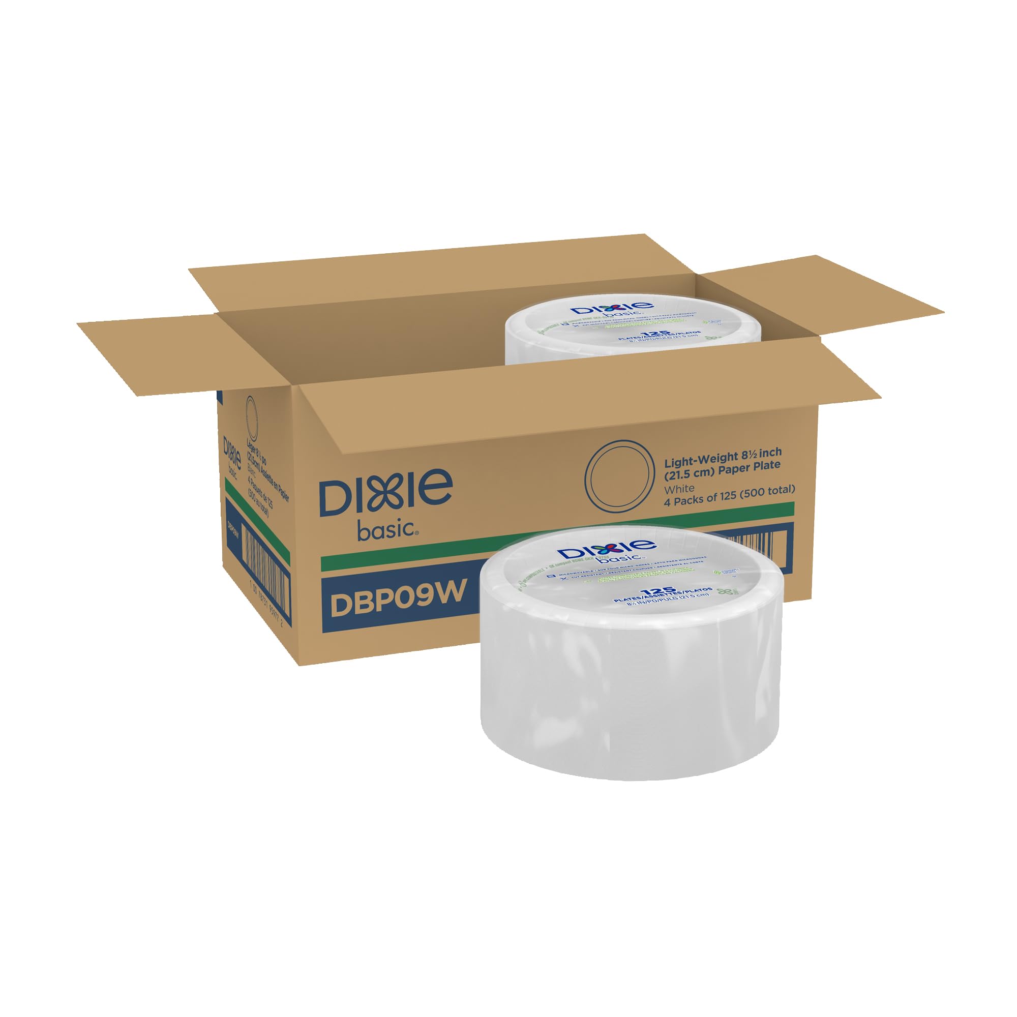 Photo 1 of Dixie 8 1/2 Inch Light-Weight Disposable Paper Plates, White, 500 Count, Bulk Case, 4 Packs/125 Count Per Pack, (Georgia-Pacific #DBP09W)