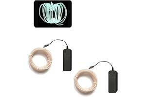 KALAKILA El Wire White, 2 Pack 16.4ft/5M Neon Glow Rope Light with Battery Pack Neon Glowing Strobing Electroluminescent Wire for Parties, Halloween Decoration.