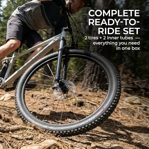 Fincci Copertone MTB 26 x 1,95 Pollici - Coppia Pieghevole Pneumaticos 60 TPI - con 2x Valvole Interne Cameras d’Aria - per MTB Montagna Ibrida Bici Bicicletta - Confezione da 2