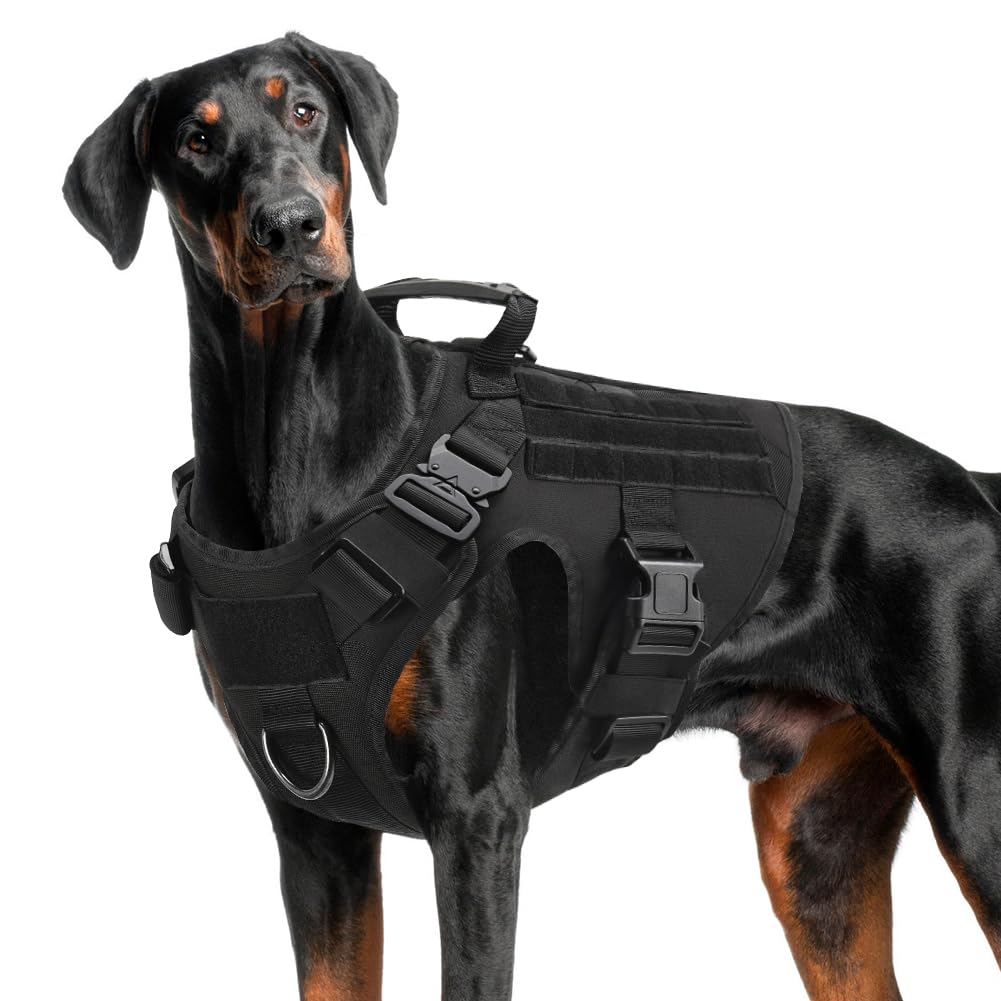 FEimaX Tactical Dog Harness for Military Patrol Working Dog No Pull Molle Vest Large Dogs Service Harness with Handle and Front Clip for Hunting Training Hiking (Black, M)
