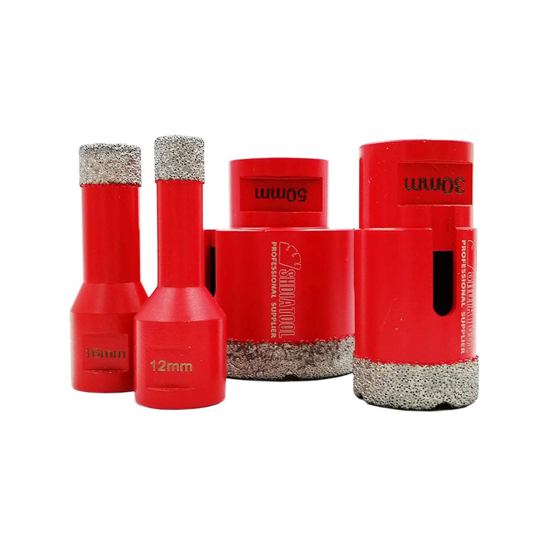 SHDIATOOL Dry Diamond Drill Core Bits 4pcs / Set Diameter 12/16/30/50mm Vacuum Brazed Hole Saw M14 Thread for Tile Porcelain Granite Marble