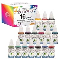 Custom Body Art Set of 16 Colors 1-oz Bottles of Water Based Face-Body Airbrush Colors