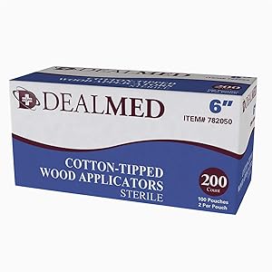 Dealmed 6" Sterile Cotton-Tipped Wood Applicators, 100 Pouches, 2 per Pouch (200 Count)