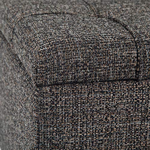 Simpli Home AXCOT-265-DGR Harrison 36 inch Wide Traditional Square Storage Ottoman in Dark Grey Tweed Fabric