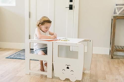 Craffox Kitchen Helper Stool Bear White Kitchen Tower For Toddlers