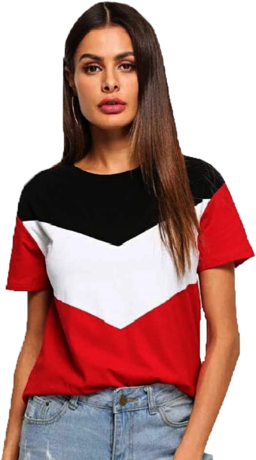 100% Cotton Multicolored Stylish Round Neck T-Shirt for Women/Girls
