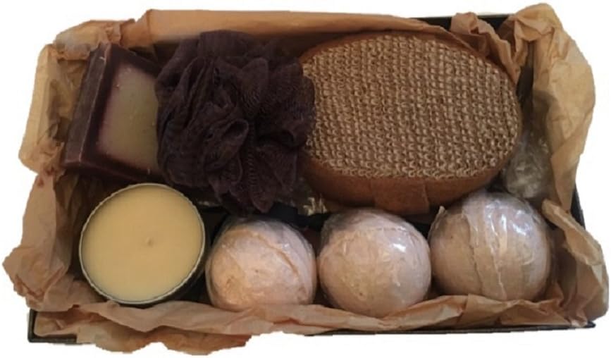 AyaZen Me Time Gift Set Pamper & Relax With Vanilla Aromatherapy Gift Set - 2 Bath Bombs, Natural Soap, Soy Candle & Mesh Sponge. Made In USA