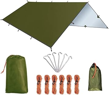 Amazon 防水タープ 天幕シェード キャンプタープ テントタープ コンパクト 軽量 多機能 ロープ ペグ付き 収納ケース付き 2 6人用 3サイズ グリーンl 3 4m Live タープ