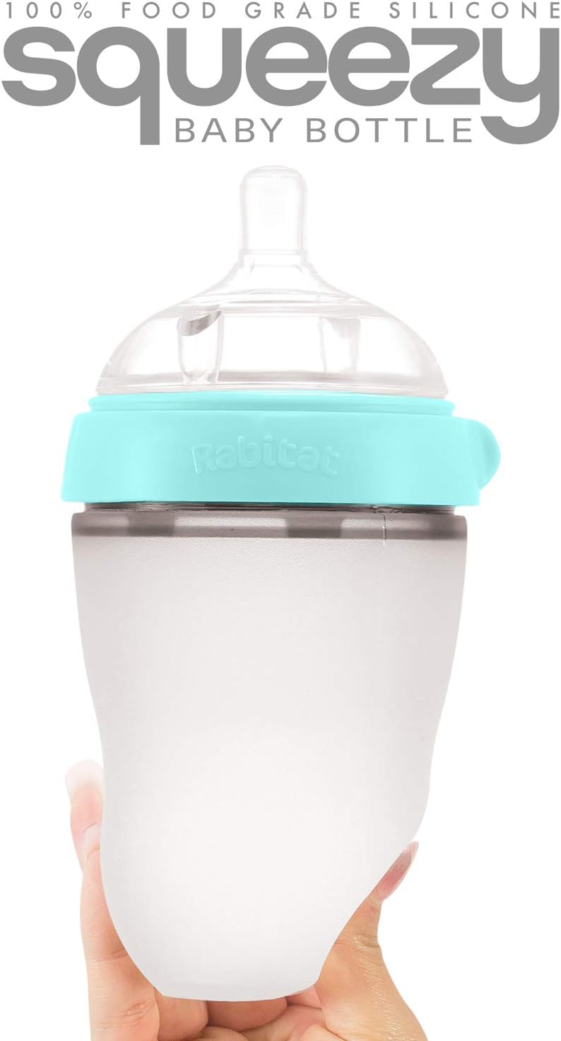 Rabitat Squeezy Silicone Feeding Bottle (250ml Single Bottle, Blue)