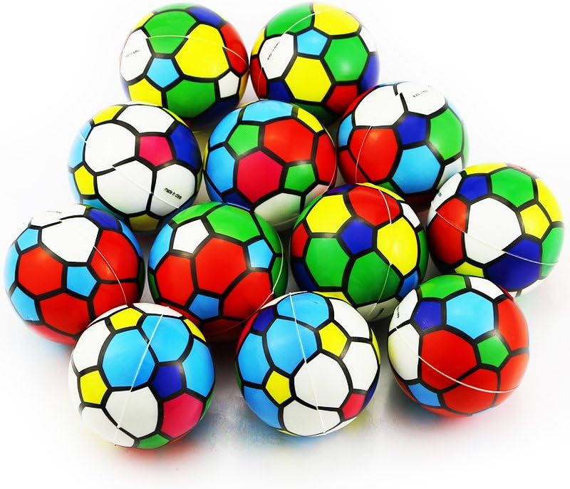 WFPLUS INC Bulk 1 Dozen 2.5" Multi Color Squeeze Stress Ball Stress Relief Balls Soccer Balls