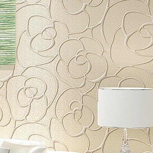 10M 3D Wallpaper Flower Vintage Luxury Damask Embossed Flocking Wallpaper Roll Home Decor Bedroom Wall Paper (Beige)