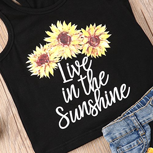 2Pcs/Set Fashion Toddler Kids Baby Girl Sleeveless T-Shirt Top+Floral Denim Shorts Outfits (Style 2, 1-2 Years) - Thumbnail 4