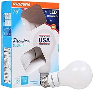SYLVANIA General Lighting, Daylight 40241 Sylvania 75 Watt Equivalent, A21 LED Light Bulbs, Dimmable, Color 5000K, Made in The USA with US and Global Parts, 4 Pack