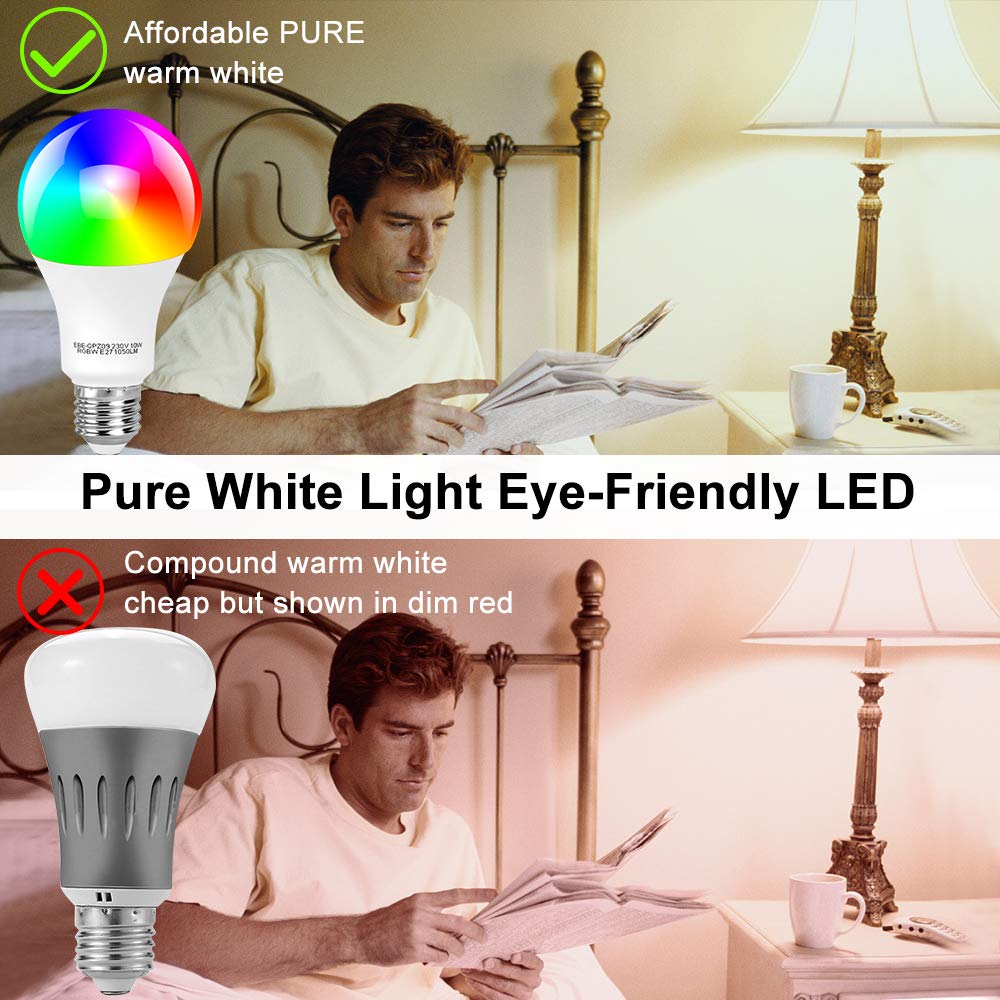 Smart Bulb WiFi Light, Dimmable Multicolored Light Bulbs（10W）, Smartphone Controlled Daylight & Night Light, No Hub Required,Free APP Remote Control, Works with Alexa(1 Pack)