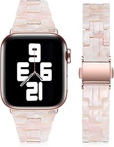 Joyozy Compatible with Apple Watch Bands 44mm 42mm Fashion Slim Resin Band For Apple Watch series 6 5 4 3 2 1 SE (Flower Pink, 42MM 44MM)