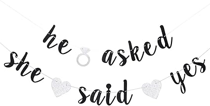 Amazon Com He Asked She Said Yes Banner Black Glitter Bunting Sign For Engagement Wedding Bride To Be Groom To Be Bridal Shower Valentine S Day Party Decorations Health Personal Care