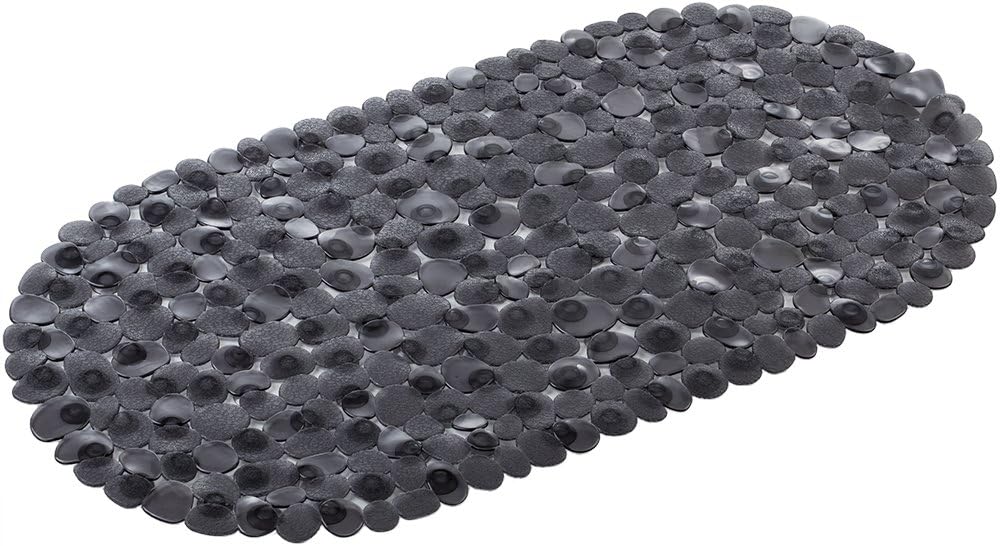 NTTR Non Slip Bath Mat Baby Non-Toxic Bathtub Mat Pebbles Tub Mat for Kids Anti Bacterial Shower Mat, Machine Washable(Clear Black,14"x 27")
