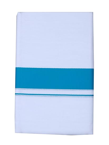 Men's Cotton Double Dhoti, Free Size_123,White and Blue Zari