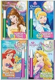 DISNEY'S Princess Invisible Ink Magic Pen Painting Activity Books, Set for Girls with ZIPPER BAG. Includes 4 Coloring books: Cinderella, Little Mermaid, Tangled and Belle from Beauty and the Beast.