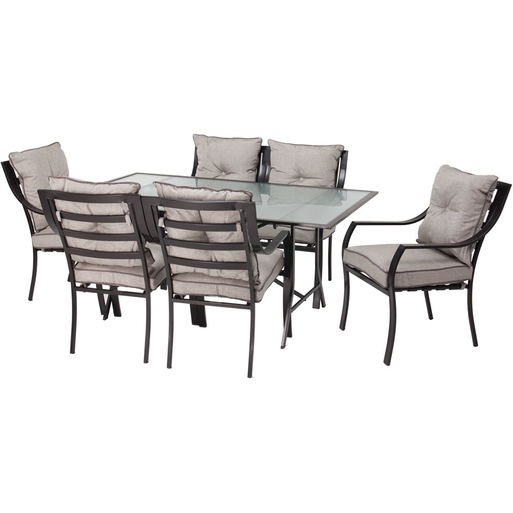 Envelor Hanover Lavallette 7 Piece Outdoor Dining Set Weatherproof Garden Lawn Patio Furniture with Glass Top Table and Stationary Chairs