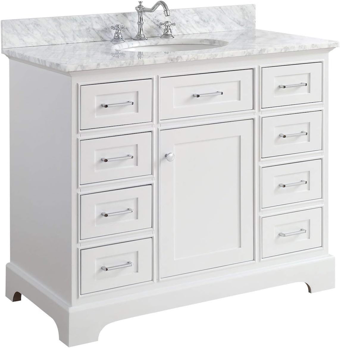 Aria 42-inch Bathroom Vanity (Carrara/White): Includes White Cabinet with Authentic Italian Carrara Marble Countertop and White Ceramic Sink