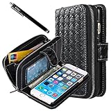 iPhone 6 Case, iPhone 6 Flip Case - E LV Deluxe PU Leather Folio Wallet Flip Case Cover for iPhone 6 (2014) (AT&T, T-Mobile, Sprint, Verizon, International Unlocked) with 1 Black Stylus - BLACK