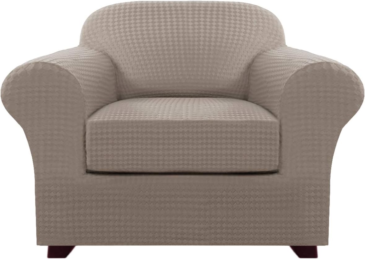 2 Piece Armchair Covers for Living Room Stretch 3D Modern Pattern Chair Covers for 1 Seater Couch Sofa (Base Cover Plus Individual Cushion Cover) Thick Bouncy Customized (Armchair, Ivory): Kitchen & Dining