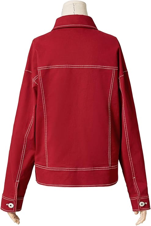 red contrast stitch denim jacket