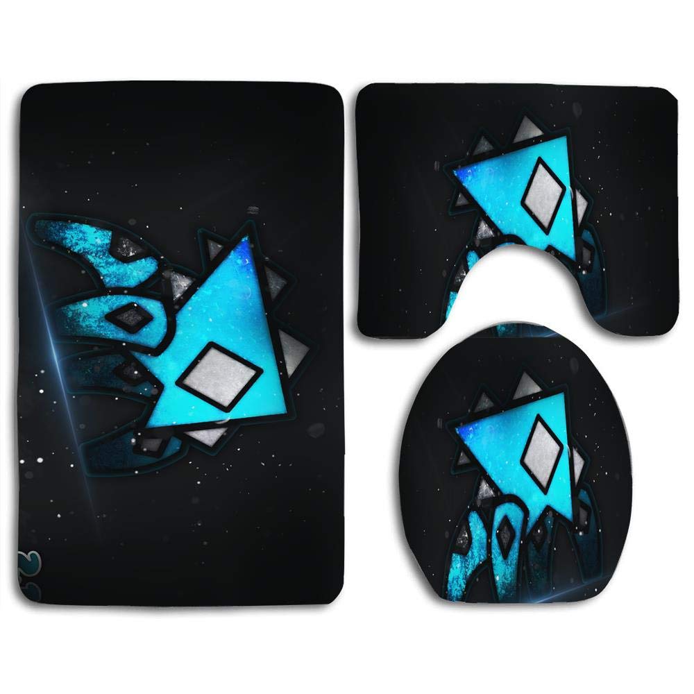 Non-Slip 3 Piece Soft Bath Rugs Set Geometry Dash 2.1 Washable Bathroom Rug + Contour Mat + Toilet Seat Cover,Floor Rug for Doormats Doormats Tub Shower Room Decorations