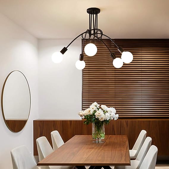 Luz de techo de 60 cm, racimo negro dorado, forma geométrica