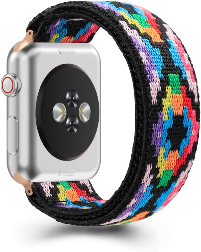 ZEROFIRE Compatible with Apple Watch Elastics Band 38mm/40mm 42mm/44mm for Women Men Pattern Stretch Bands for iWatch Series 6/5/4/3/2/1, Double-layer Fashion Handmade Replacement Strap